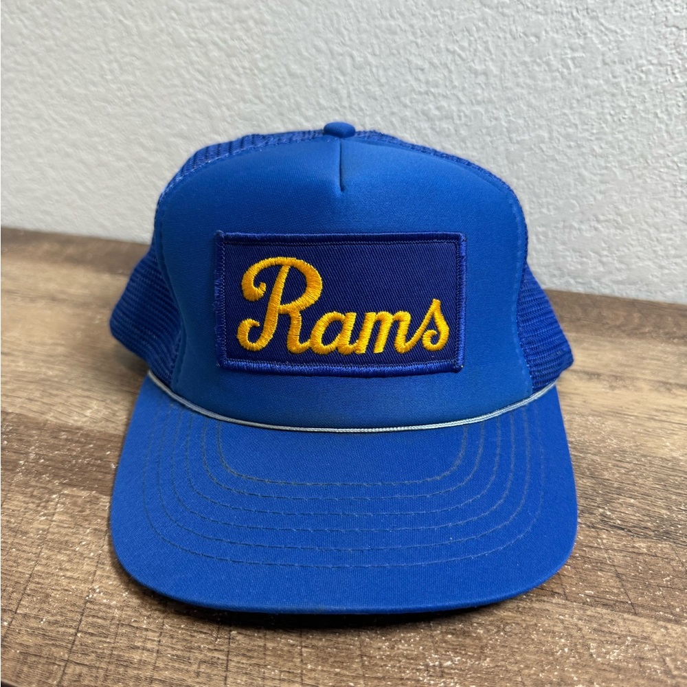 Vintage 80’s Los Angeles Rams Bright Blue Trucker Mesh Snapback Hat Cap‎